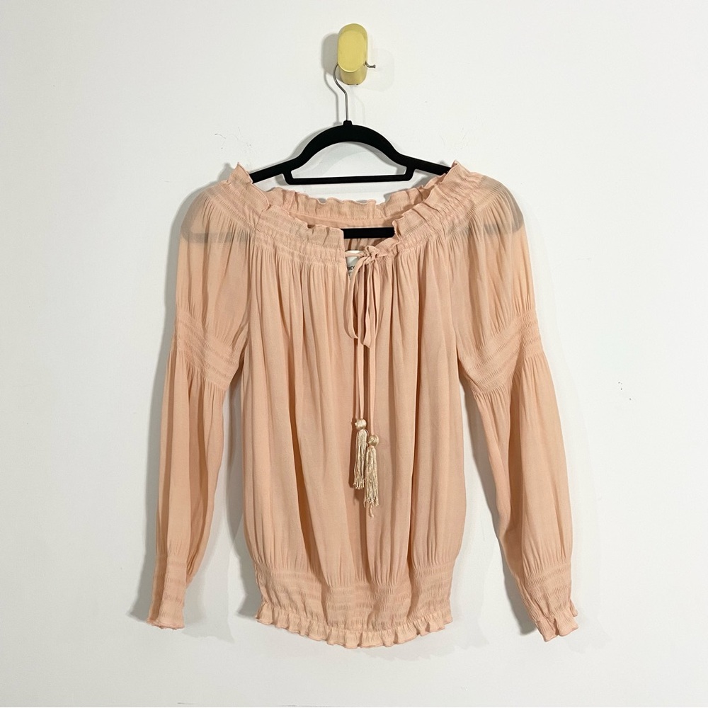 Greylin Anthropologie Nude Pink Long Sleeve Peasant Top